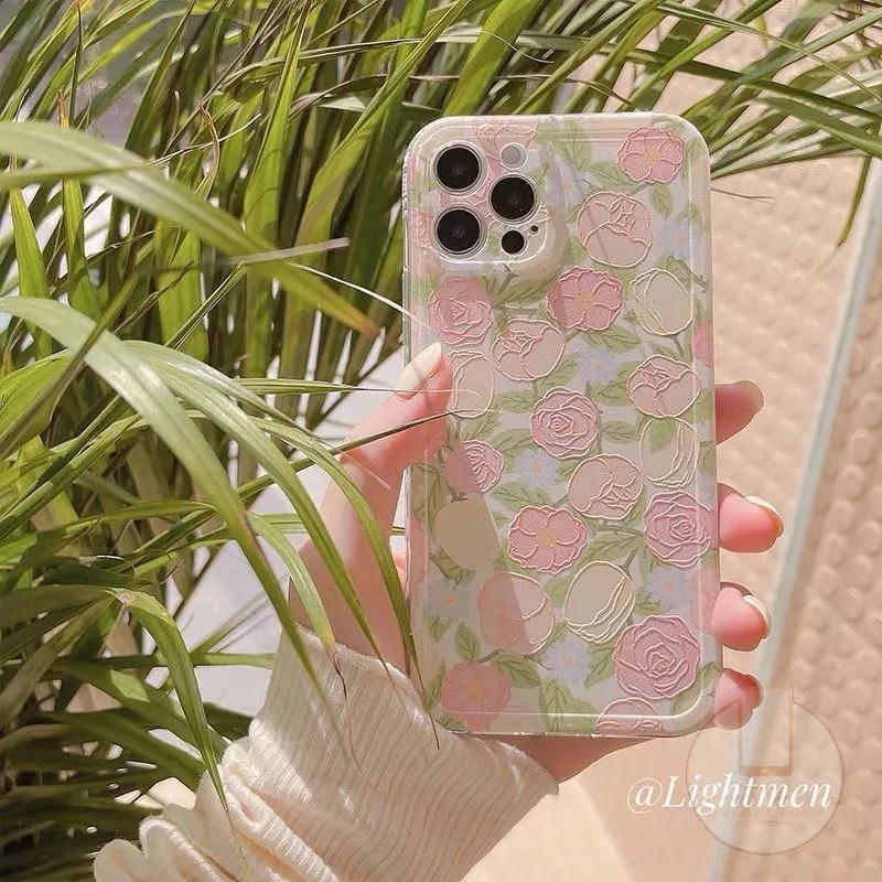 Casing Softcase Tpu Iphone 11 12 Pro Max 6 6s 7 8 Plus Xr Xs Max X 11 Pro Max Motif Bunga Mawar Pink