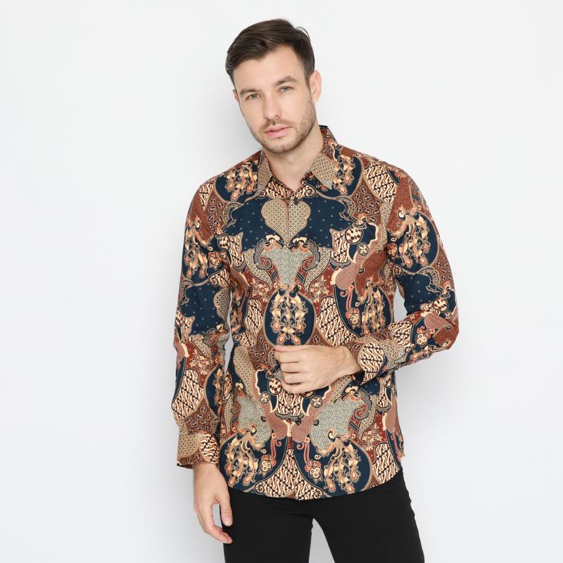 kemeja Platini batik lengan panjang katun coklat