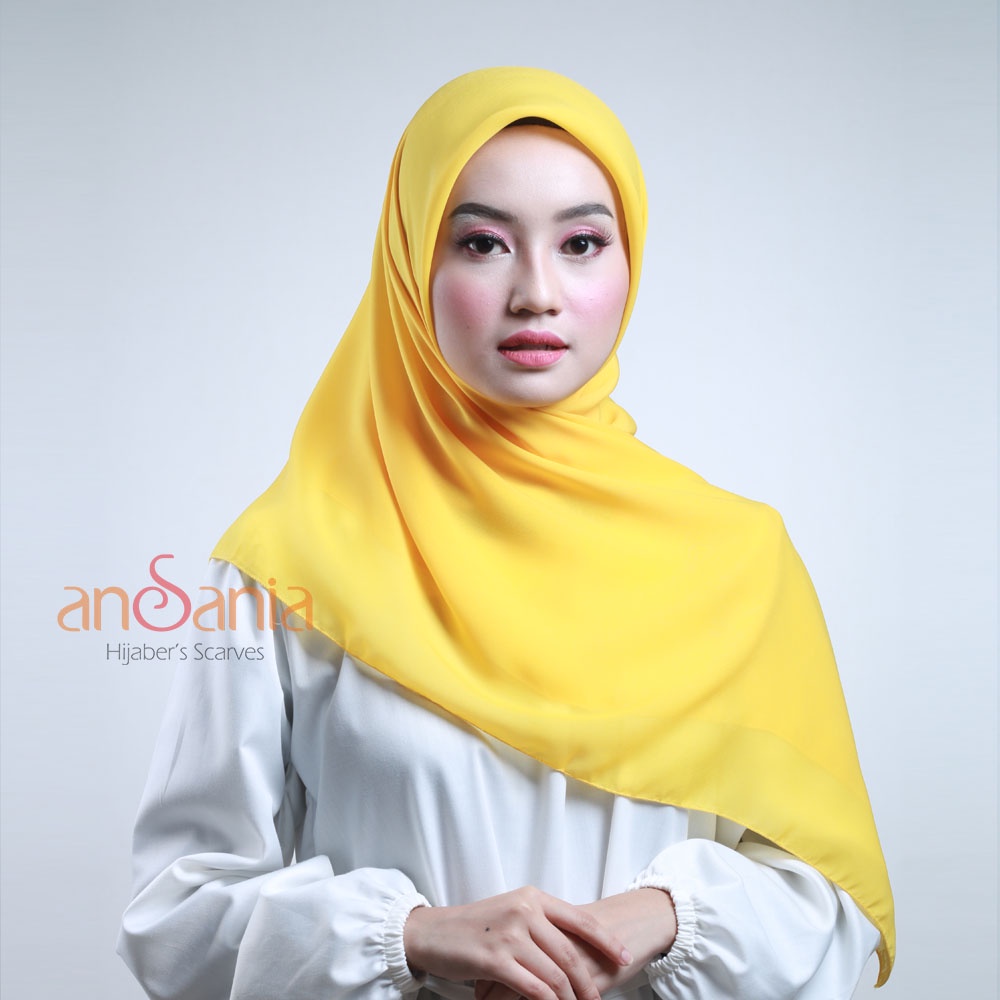 Ansania - Hijab Bella Square Ansania Kerudung Segi Empat Polos Seri Warna A / Xtra - Jilbab Pollycotton Premium Kerudung Segi Empat Hijab-Kuning Golkar / xtra