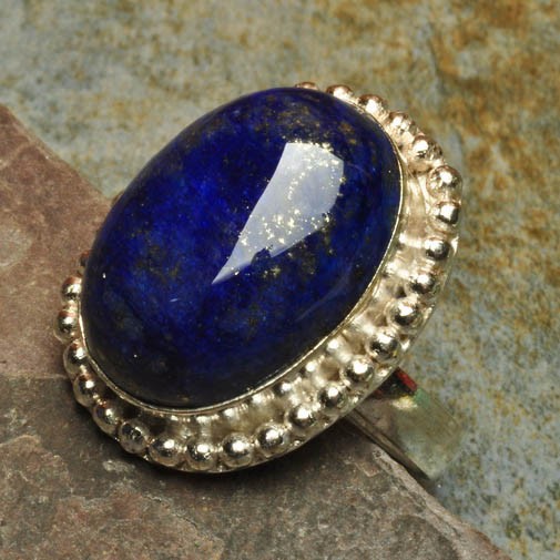 Natural Lapis Lazuli Gemstone Ring Sz8 Sterling Silver Plated Over Solid Copper jWG157