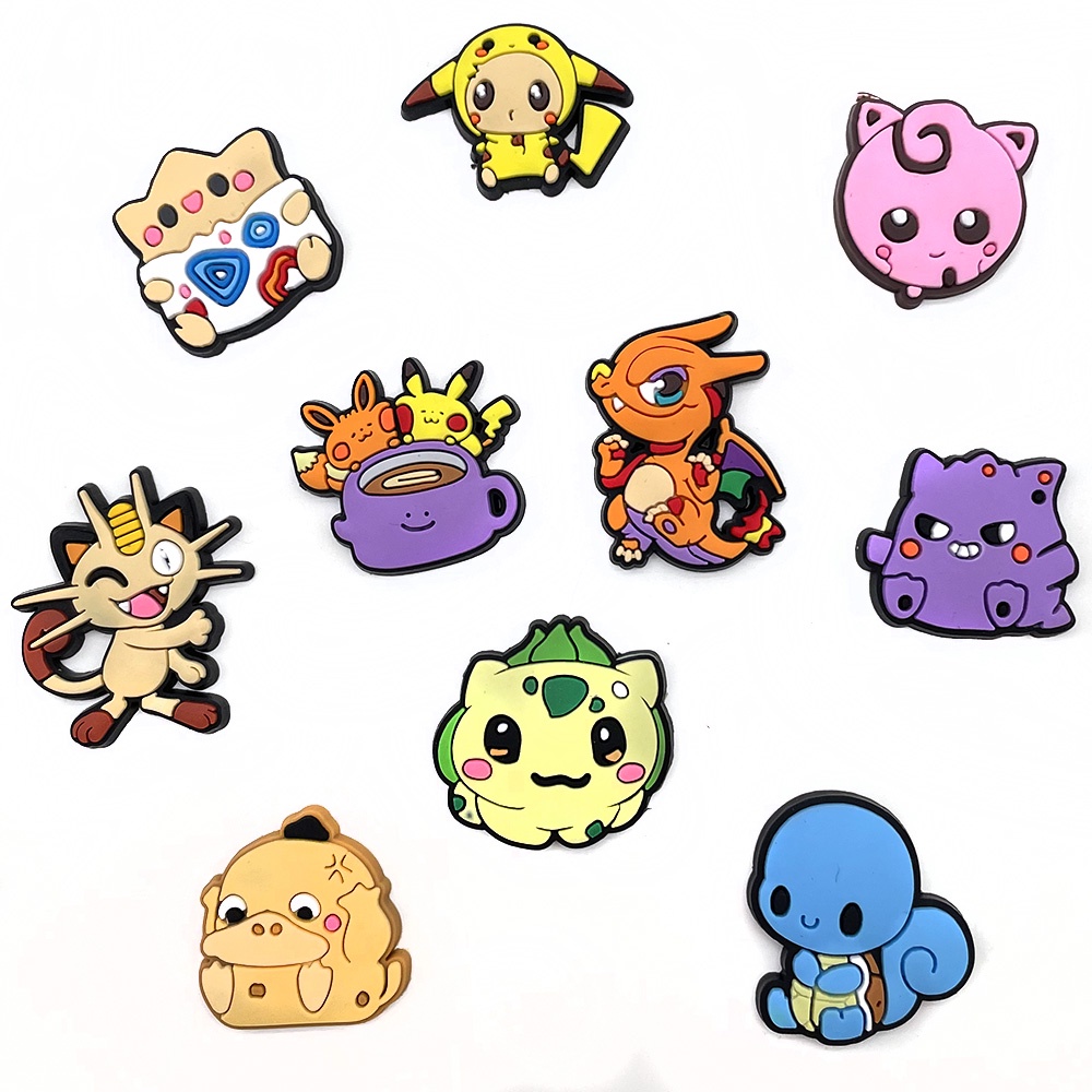 Charms Aksesoris Sepatu Desain Kartun anime Pokemon Crocs Bahan PVC Untuk Hadiah Anak Laki-Laki