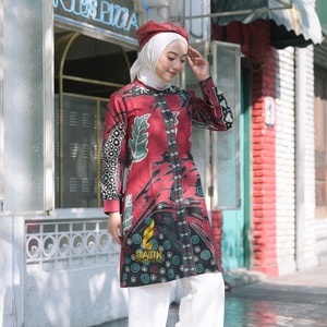 Batik Prabuseno DIAN MERAH Atasan Tunik Wanita Modern Katun Lapis Trikot Cantik Elegan Size Jumbo Ba