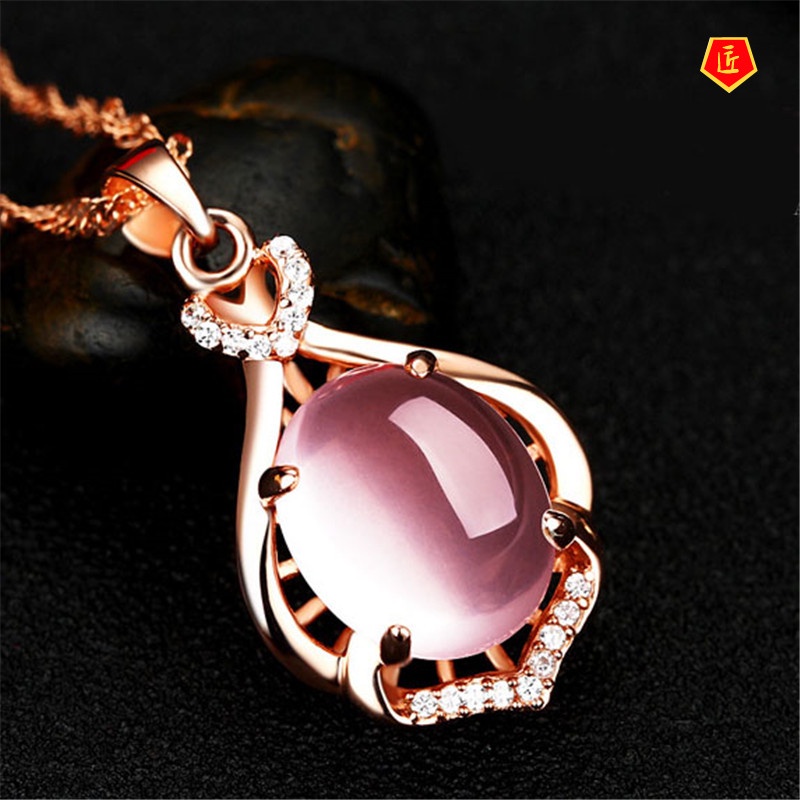 [Ready Stock]Elegant Silver Necklace Female Pink Crystal Pendant for Girlfriend