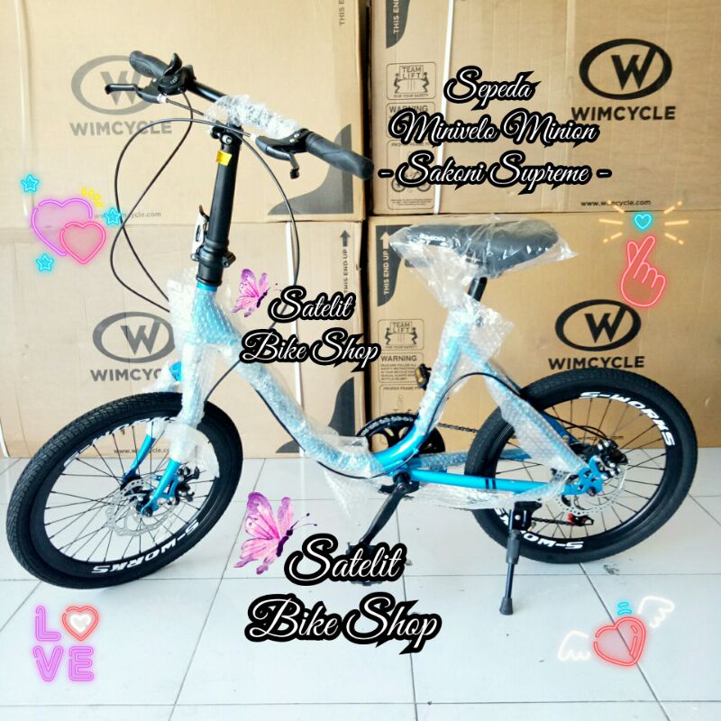 Sepeda Ukuran 20 Sakoni Supreme Minivelo Minion BnB Vicky 7 Speed Rem Cakram Sepeda Minivelo Minion-Biru