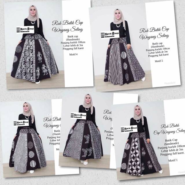 Rok Batik Cap Wayang Seling Mono Bawahan Kebaya Modern Monokrom Casual Monochrome Kondangan