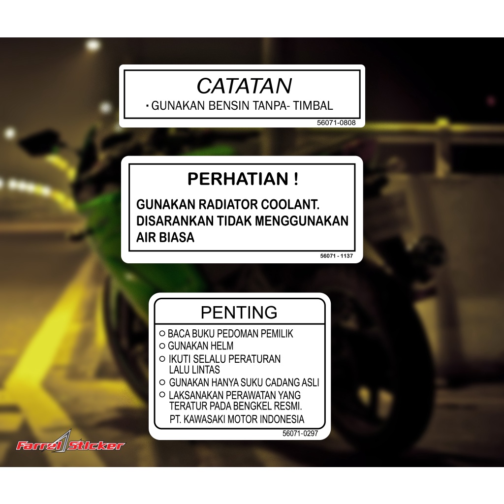 STIKER LABEL PERINGATAN PENTING STICKER WARNING KAWASAKI NINJA