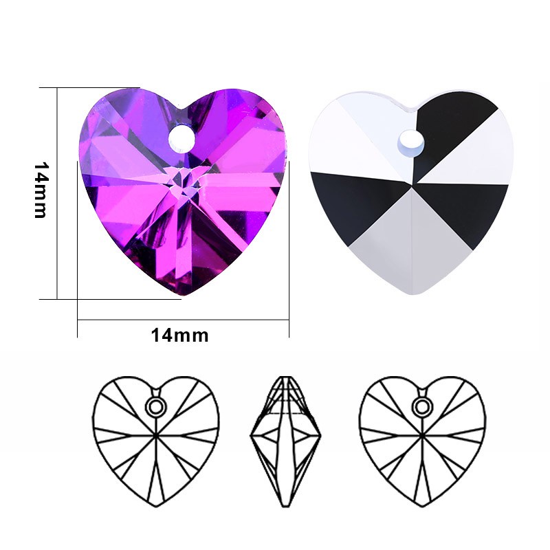 14 Mm Warna-warni Pesona Cinta Hati Liontin Kristal Hati Manik-manik Permata untuk Wanita Membuat Perhiasan Anting-Anting Kalung DIY 12 Pcs/lot