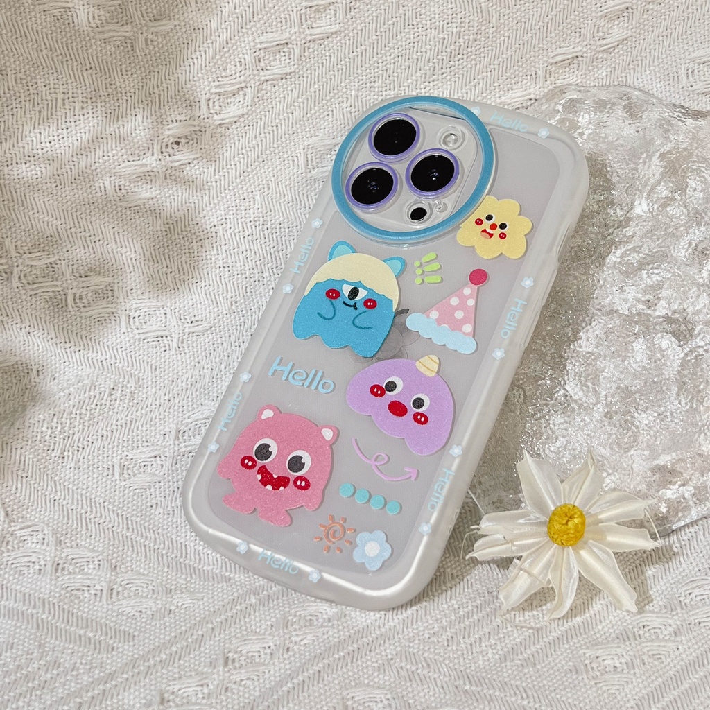 Soft Case TPU Transparan Motif Three Little Monsters Untuk iPhone 13pro 13prm 11 7Plus 8Plus Xr XS 13 12pro Max