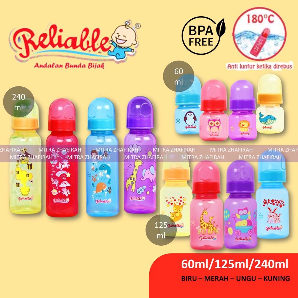 ✅MZ✅ Botol Susu Reliable NIPPLE PERISTALTIC 60 ml 125 ml 240 ml - Botol susu Warna Reliable nipple bulat peristaltic