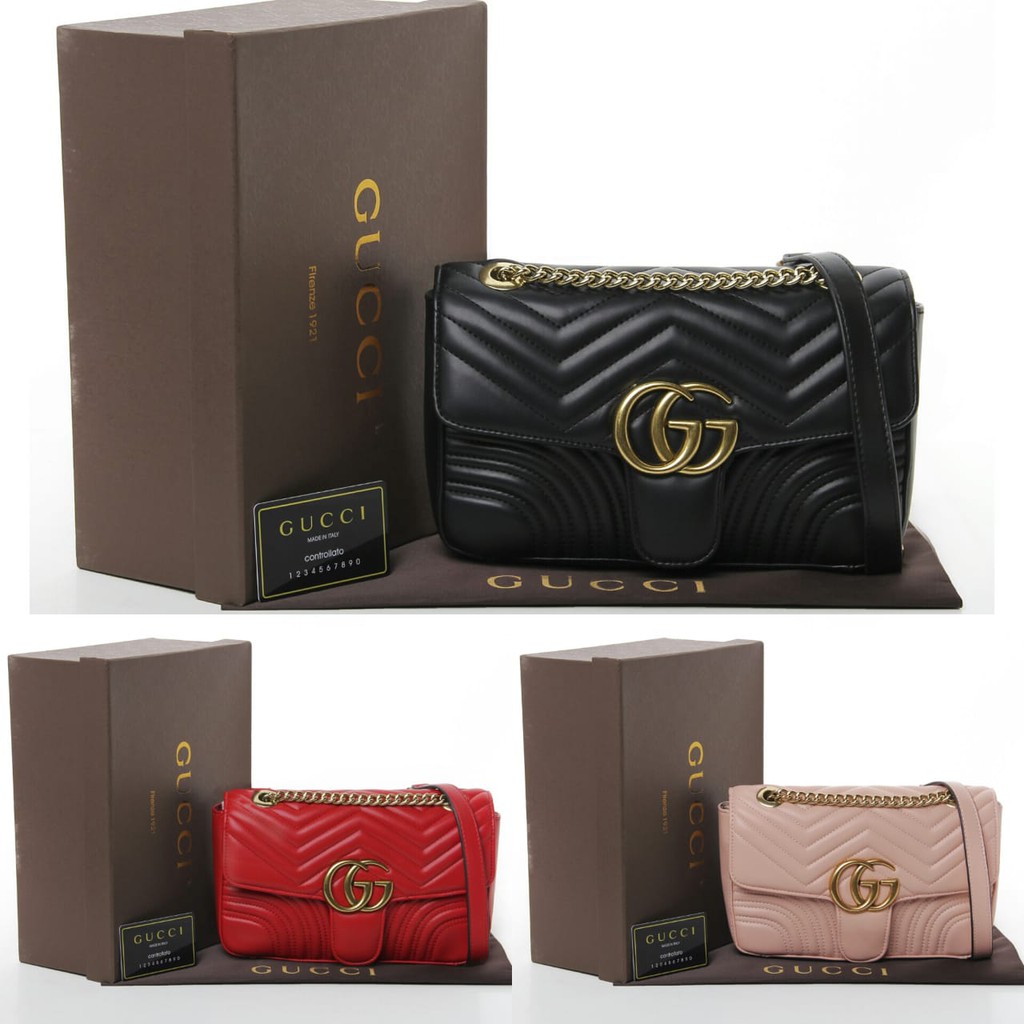 GROSIR TAS MURAH Tas Gucci Shoulder GG Marmont Matelasse Leather Seprem Box 443497