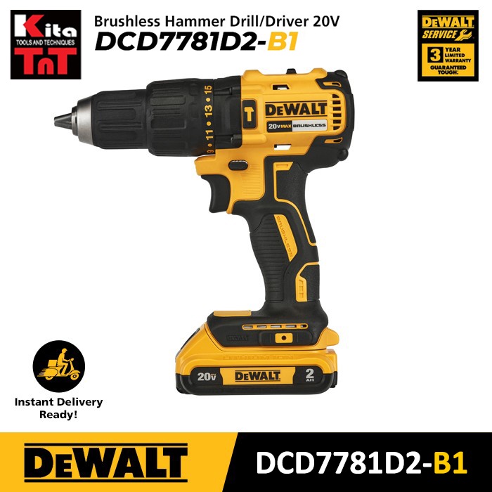 Jual DEWALT - Bor Baterai 20V Brushless Hammer Drill Driver - DCD7781D2 ...