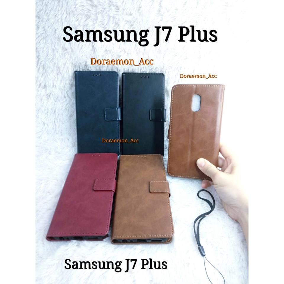 flip cover Samsung J7 plus/J7+ - Wallet leather case kulit