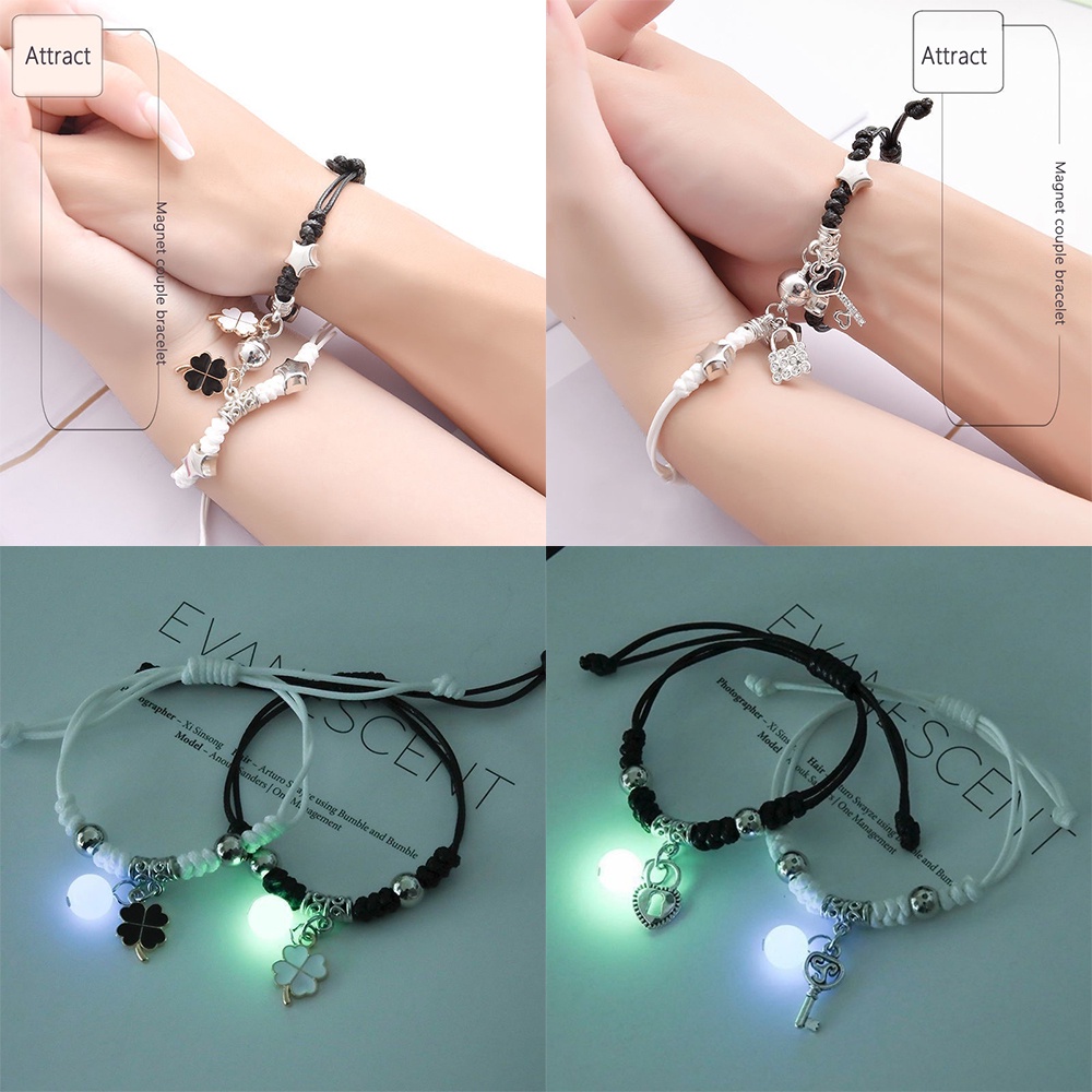 AY(CN) 2pcs / Set Gelang Magnetik Luminous Adjustable Untuk Pasangan / Pria / Wanita