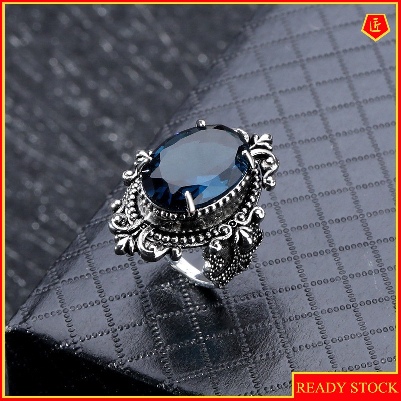 [Ready Stock]New Navy Blue Topaz Ring 925 Silver