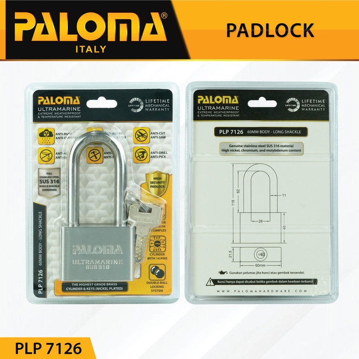 Paloma Gembok Kunci PadLock PLP 7126 Ultramarine 60MM LONG SSS