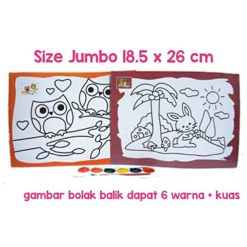 Kertas Mewarnai Cat Air Jumbo 18.5 x 26 cm Bonus Kuas Tinta Mainan anak edukasi magic painting