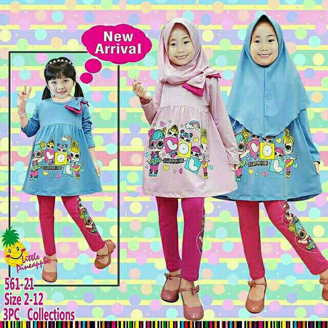 Setelan panjang muslim anak perempuan little pineapple Setelan panjang muslim anak perempuan little pineapple