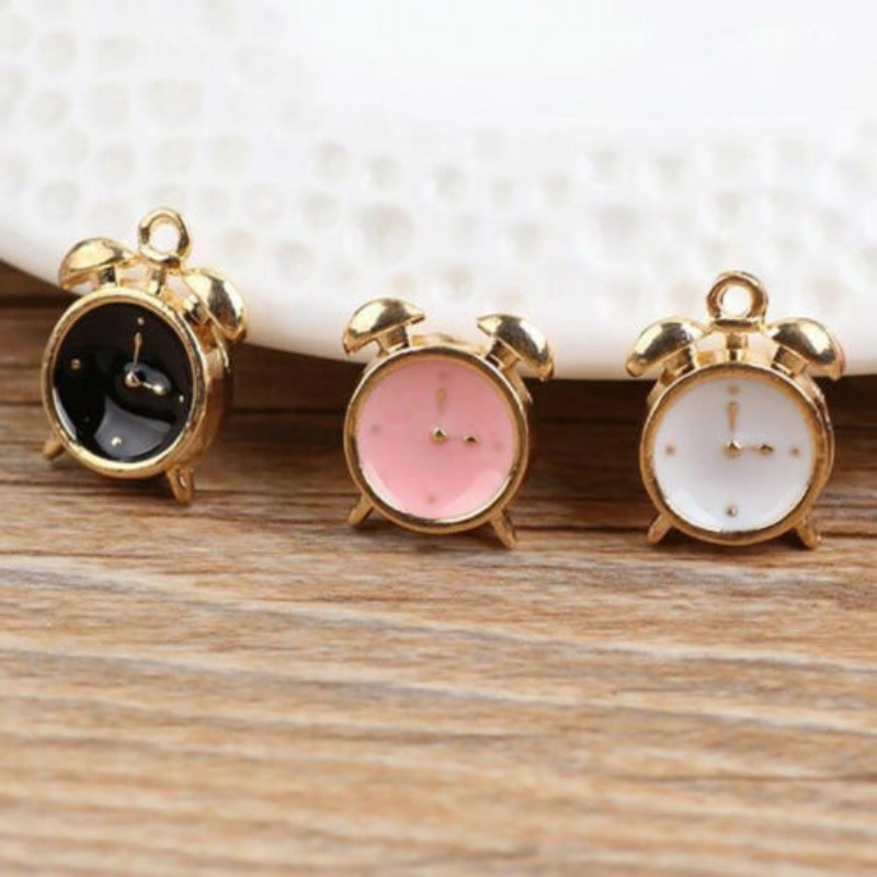 10pcs 3D Enamel Alarm Clock Dripping Oil Charm Pendant Fit DIY Bracelet Making Multicolor