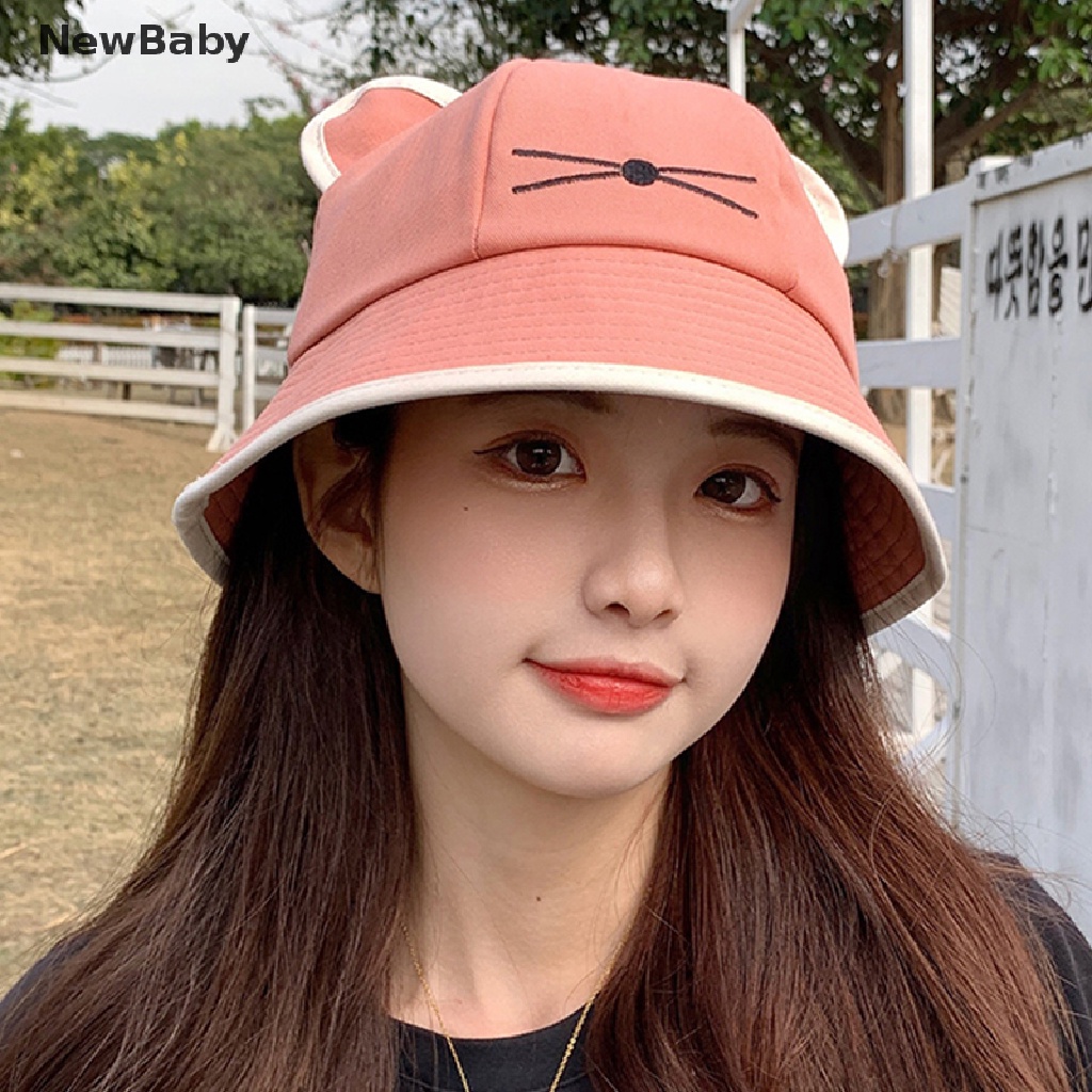 NewBaby Fashion Cat Whisker Bucket Hat for Women Summer Plain Women Outdoor Hiking Beach ID