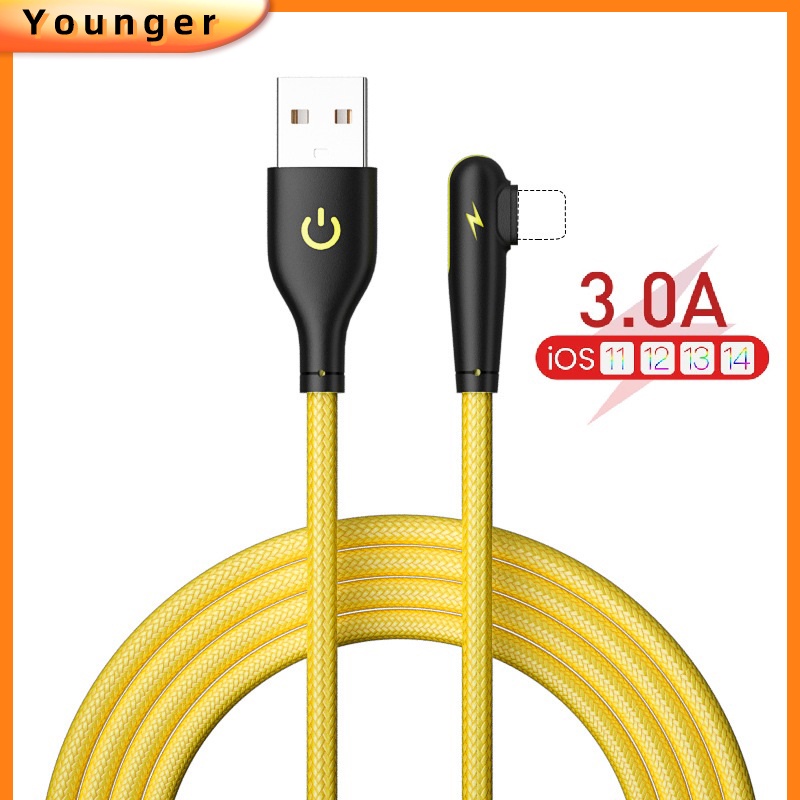 Kabel Charger Usb 3A Fast Charging 90 Derajat 1M Untuk ip 12 Pro Max 11 Pro Max 6 7 8 Plus ip x Xs Max ip Pad Pro