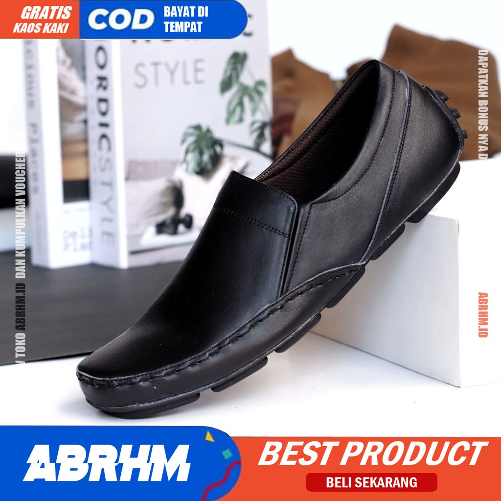 ABRHM X NIBA Sepatu Slip On Pria Kulit Asli Sepatu Pria Pantofel Kerja Sepatu Kasual Cowok / Cowo Santai Kekinian Original