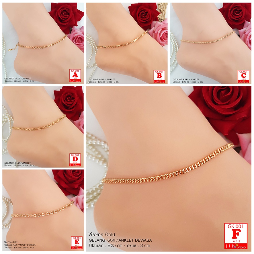 GK 001 GESER Gelang Kaki Terbaru Anklet Murah Lapis Emas Imitasi Gelang Kaki Xuping Perhiasan Mas Imitasi Gelang Aksesoris Kaki Yaxiya Luxx Xuping