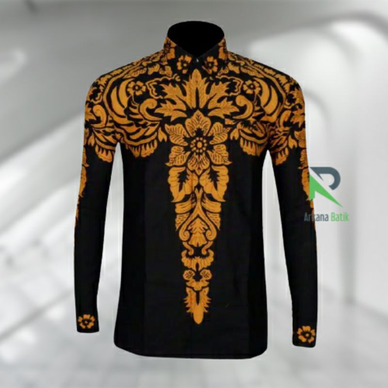 (Variasi Warna) BATIK SLIMFIT Arkana Kemeja Baju Pria Lengan Panjang Motif Warna Kuning Merah Elegan Slimfit Modern