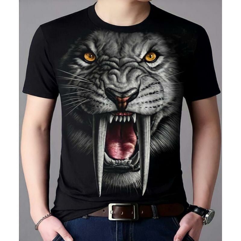 Kaos Pria Lengan Pendek / Macan Taring Putih / UK L-XL / Shalch Trendy