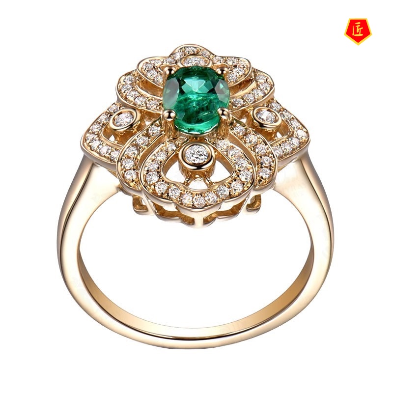 [Ready Stock]Stylish Elegant Silver Rose Emerald Ring