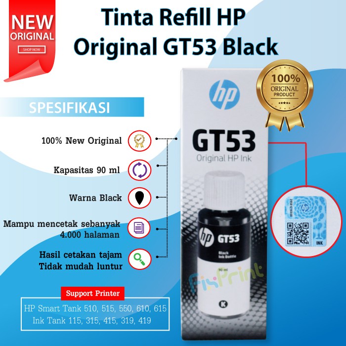 Tinta HP GT51 Black Original Ink M0H57A Hitam 90ml Printer GT5810 GT5820 HP 115 315 415 416 GT 5810