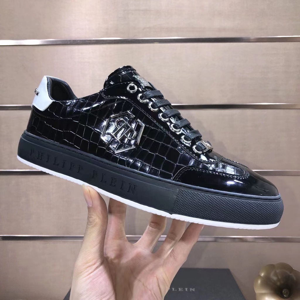 sepatu philipp plein sneaker pria hitam pp mirror men shoes run away black leather p1shoes