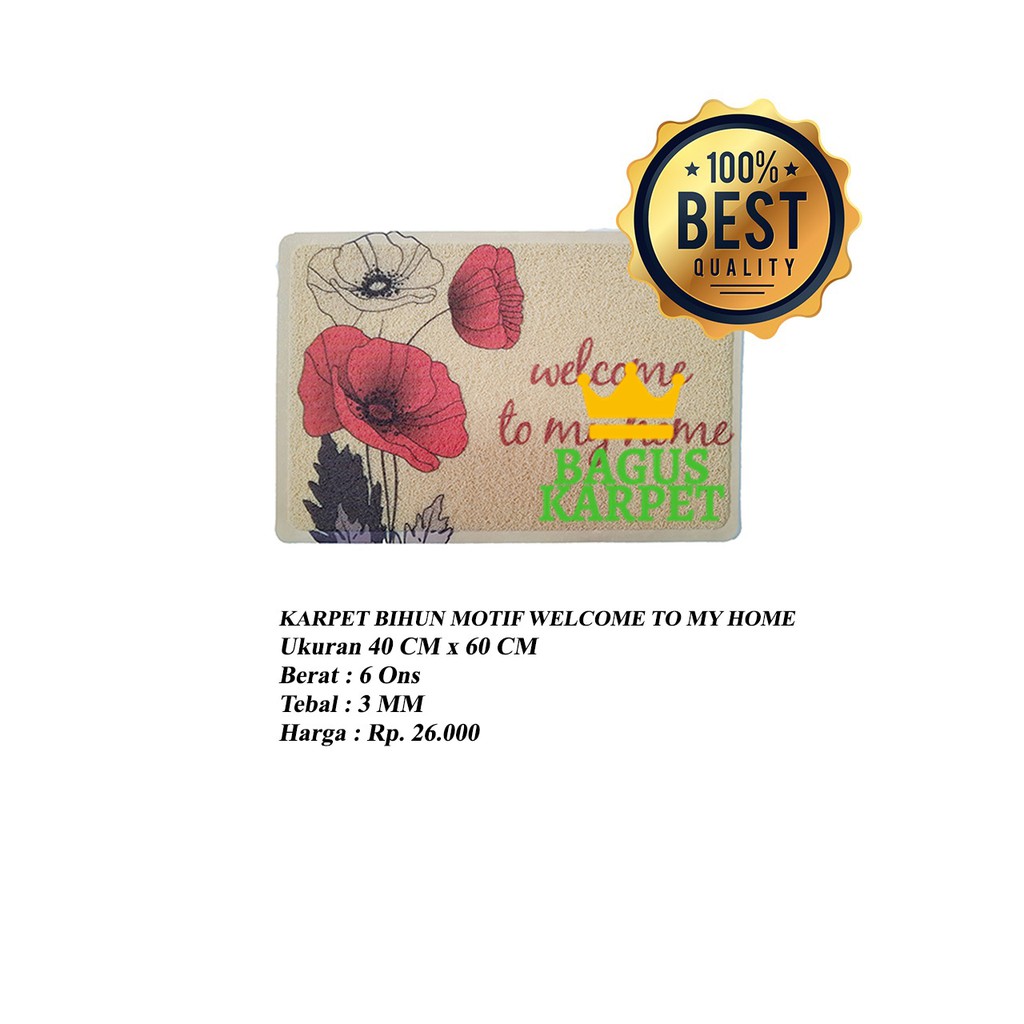 BagusKarpet - Keset Karpet PVC Anti Sllip Tipe Mie/Bihun "Welcome To My Home" Uk. 40 x 60 cm