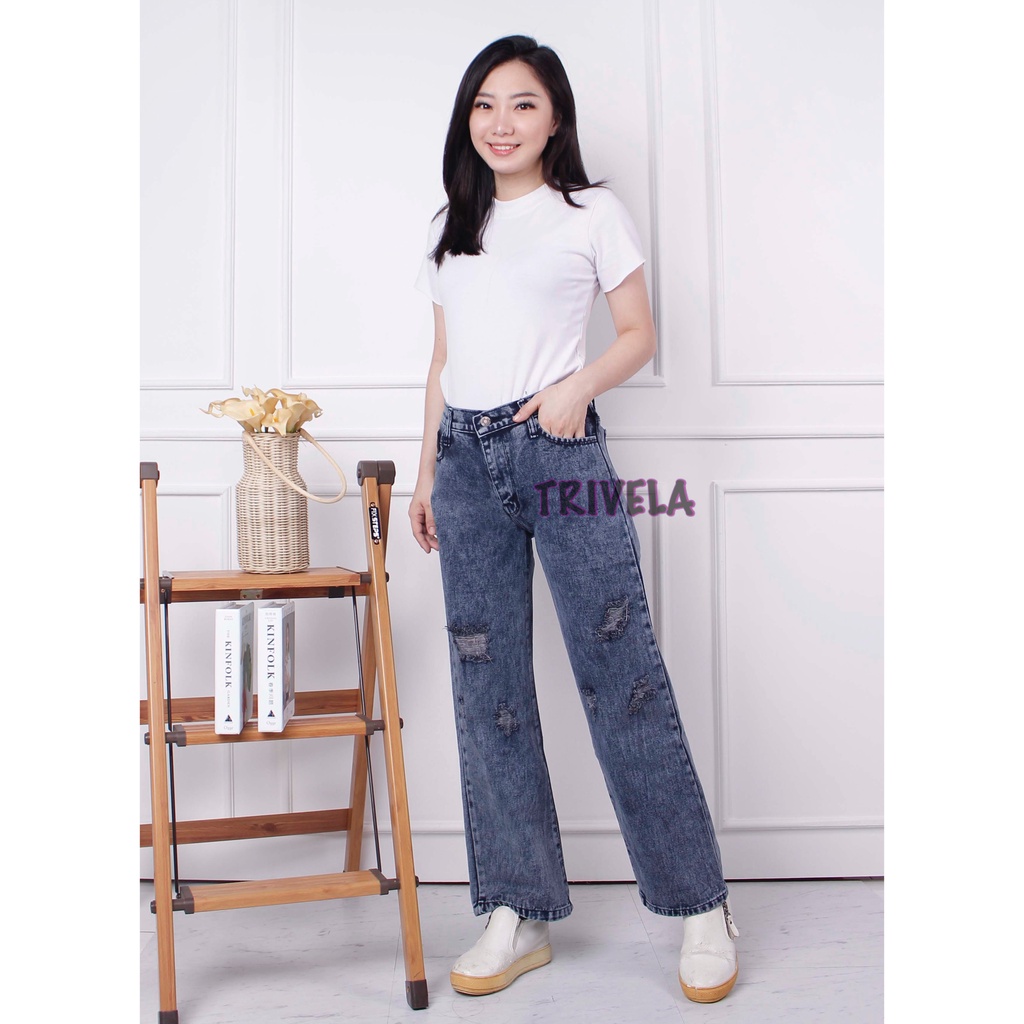 TRIVELA (FREE BELT) - Kulot Jeans Sobek Lapis Samanta / Kulot Jeans Ripped Lolita