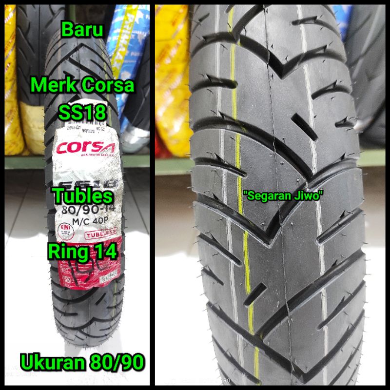 Ban Tubles Matic Ring 14 Ukuran 80/90 Merk Corsa SS18 Ban depan Honda beat , vario 110 , Vario 125
