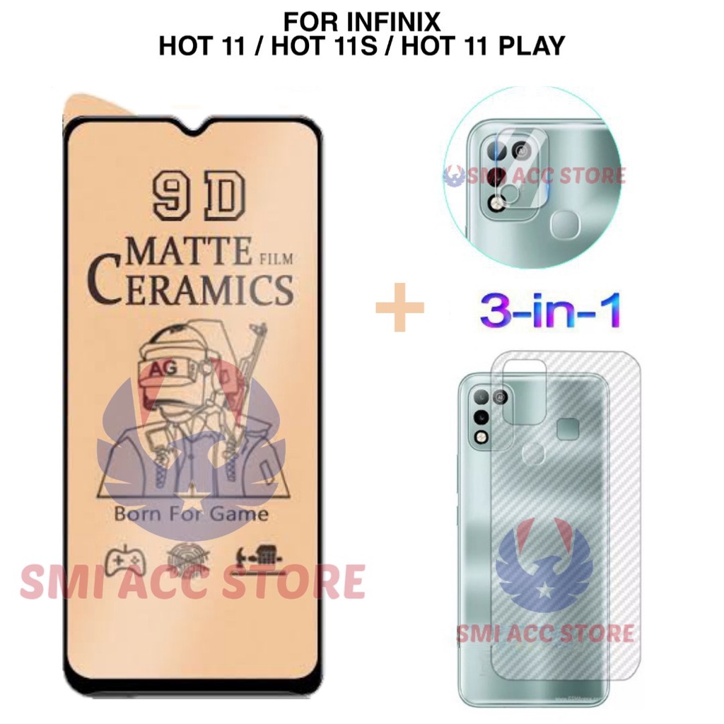 PAKET 3 in 1 INFINIX HOT 11 / HOT 11S / HOT 11 PLAY Tempered Glass Ceramic Matte Film Anti Glare Min