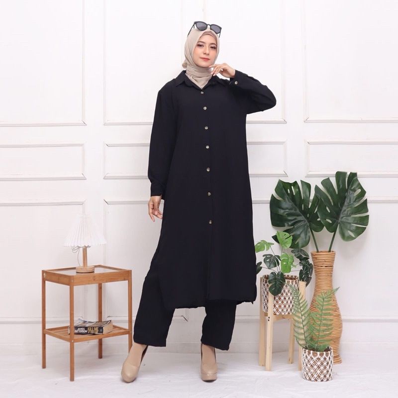 SETCEL TUNIK LAURA STELAN CELANA LONG TUNIK BUSUI RAYON CRINCLE