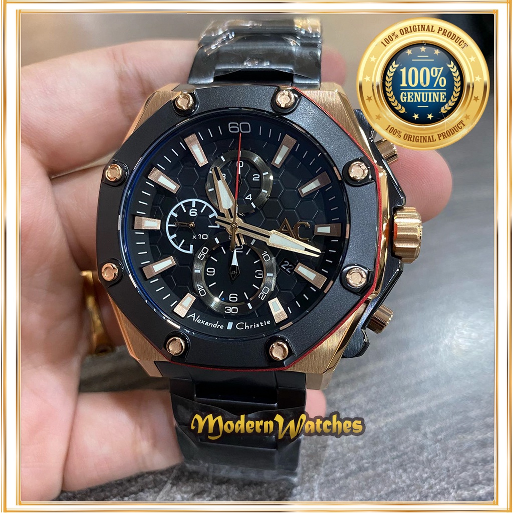Jam Tangan Alexandre Christe AC 9601 Ori Rantai Stainless Silver Black Rosegold AC Collection Sporty