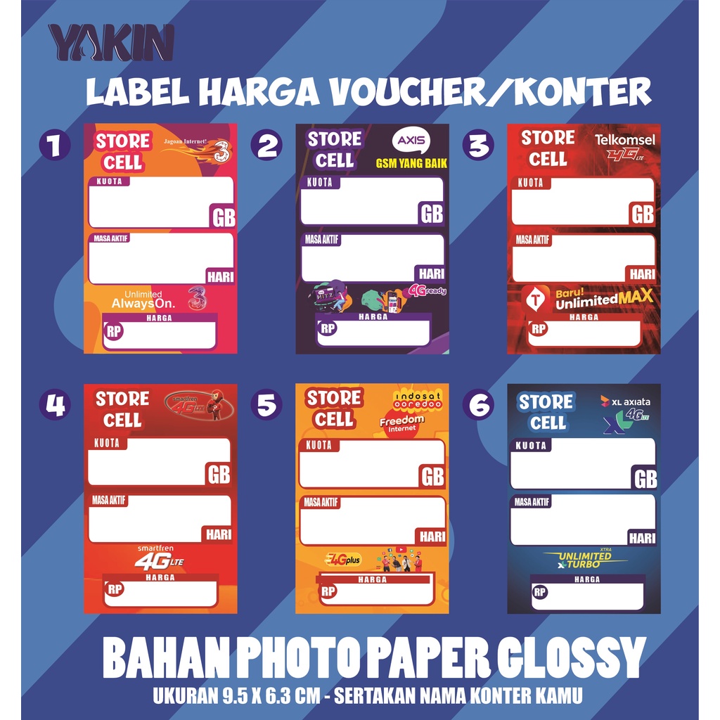 Cetak Label Harga Paket Data Potrait / Etalase Konter Murah / Label Voucher / Label Paket Data