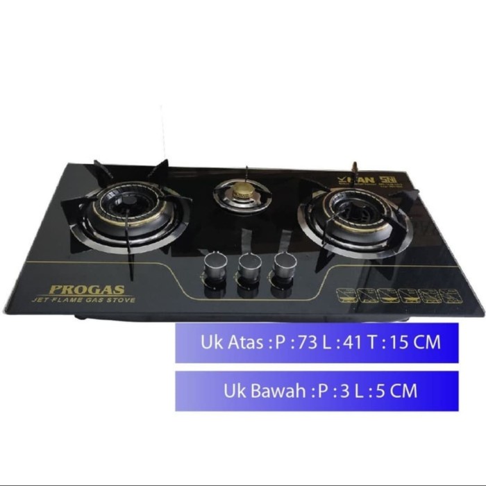 Progas Kompor Gas Kaca / Tanam Progas 3 Tungku - Full Burner _Art