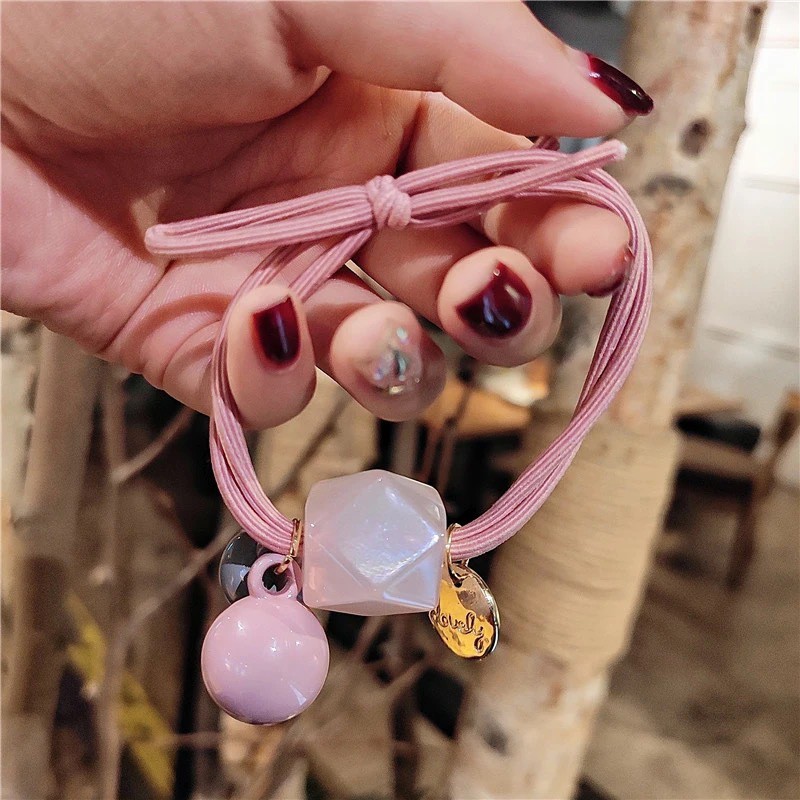 MURMURE.ID | IKAT RAMBUT KOREA SIMPLE MOTIF BULAT KOTAK PERMEN KARET TALI RAMBUT WANITA HA069-TALI PINK