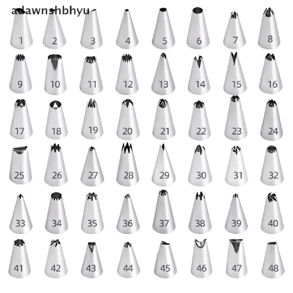 Adawnshbhyu 24/36 /48 Pcs Stainless Steel Icing Piping Nozzle Tools Set Kotak Dekorasi Kue