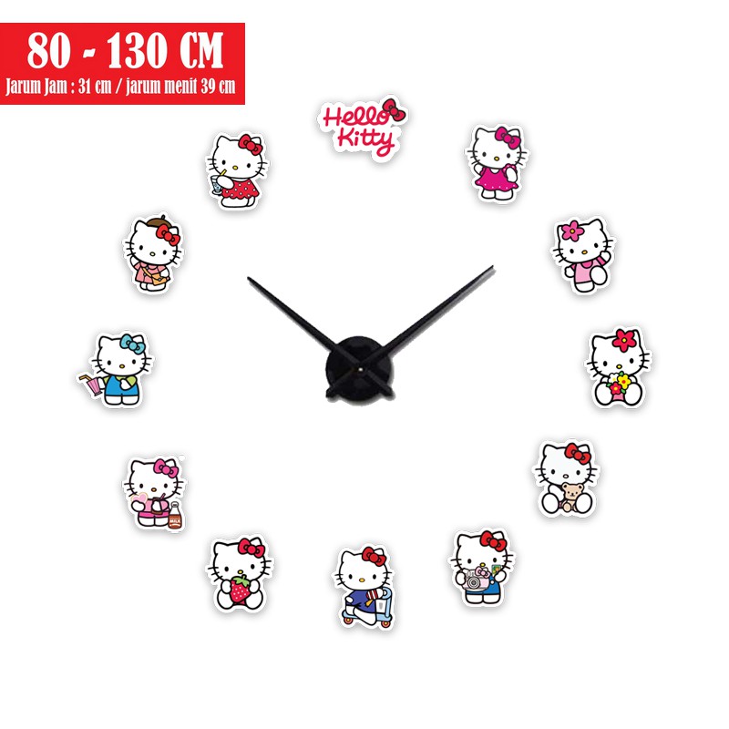 Jam dinding besar DIY  Kucing lucu - Hello Kitty- Kayu - Mesin sweep/ tidak berdetak