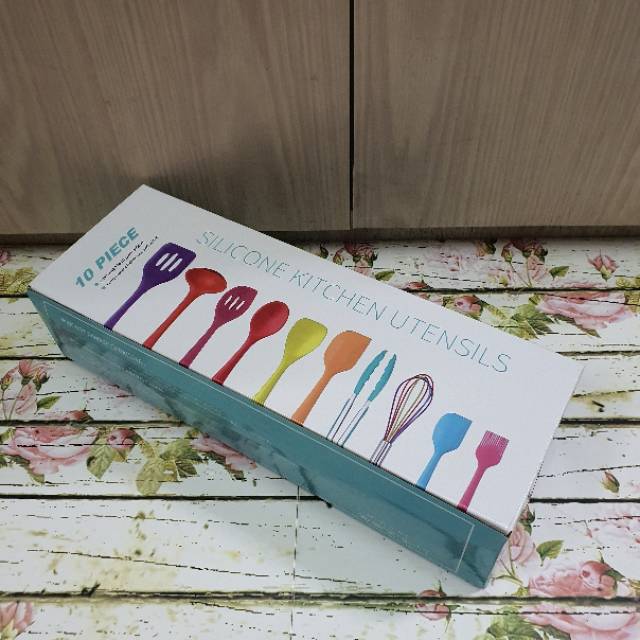 Rainbow silicone spatula cooking utensil set 10s / alat masak tanpa sambungan