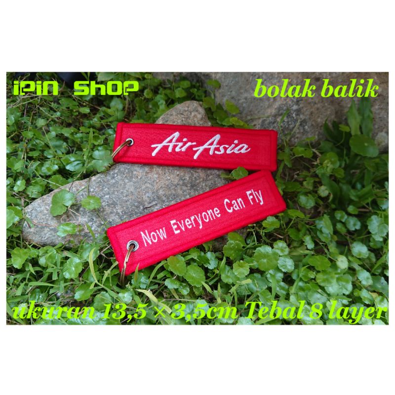 Gantungan kunci bordir Air asia bolak balik 2 sisi ukuran 13,5 × 3,5cm