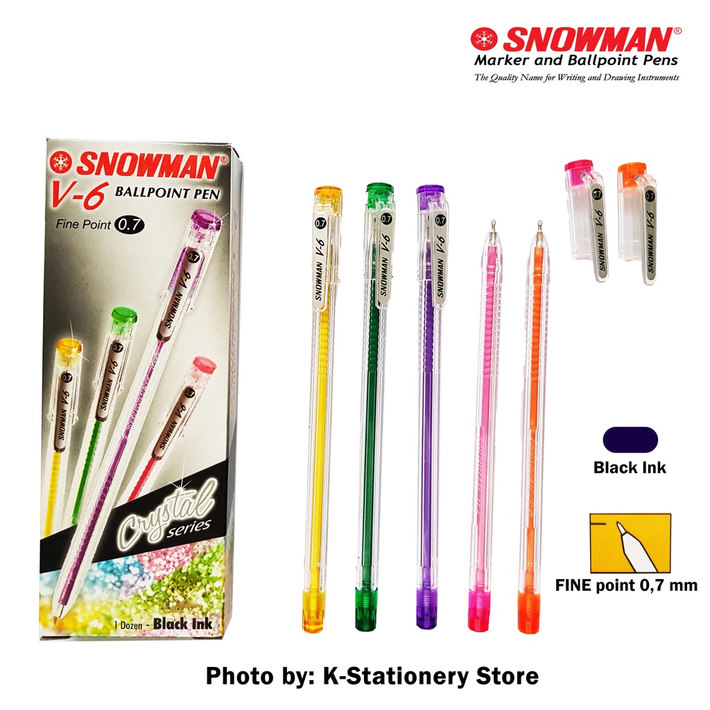 

[Lusin] Bolpen Snowman Ballpoint Pen V-6 HITAM — Semi Gel [Lusin]