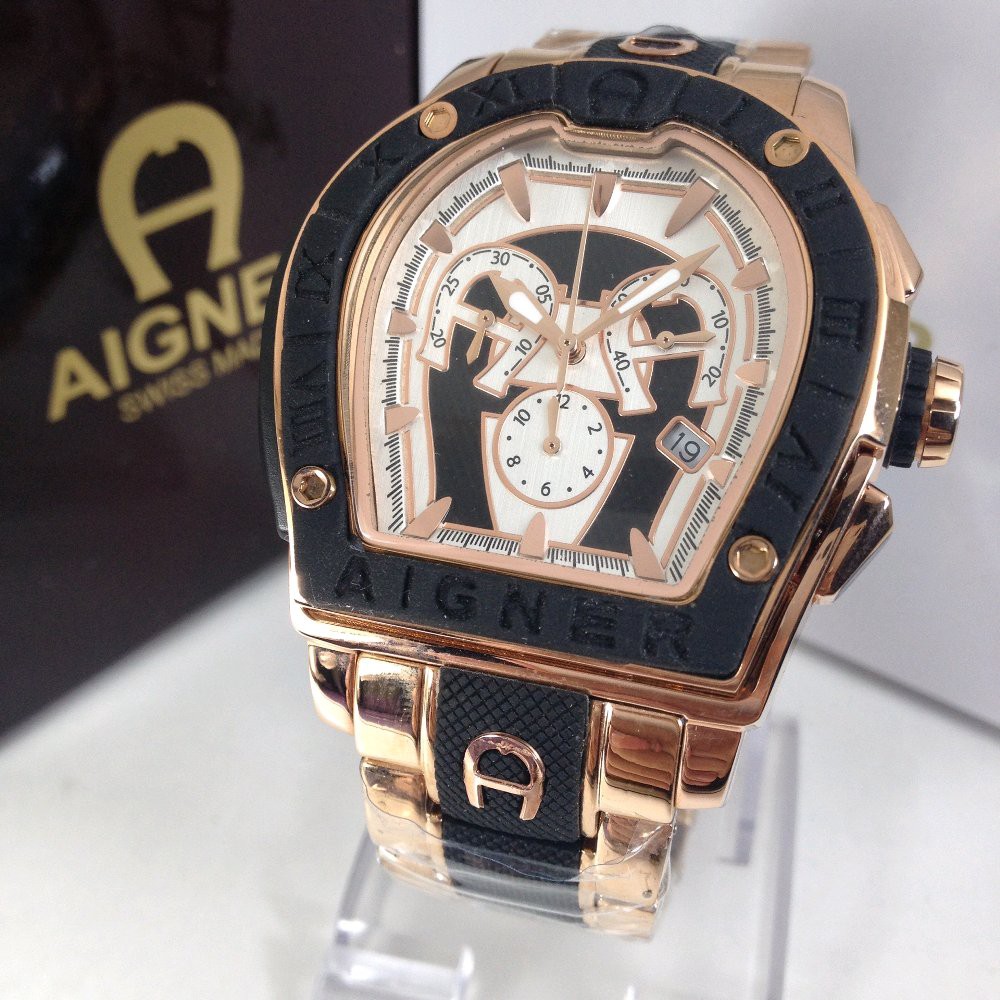 Jam Tangan Pria Aigner Roma Black Gold Premium