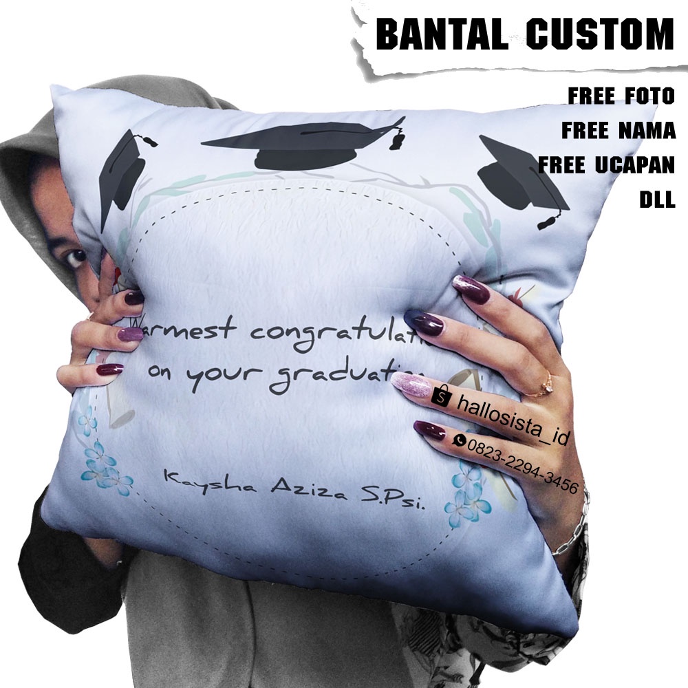 Bantal Custom Bantal Foto Printing Cetak Hadiah Kado Ucapan Selamat 38 - Kado Wisuda Cewek
