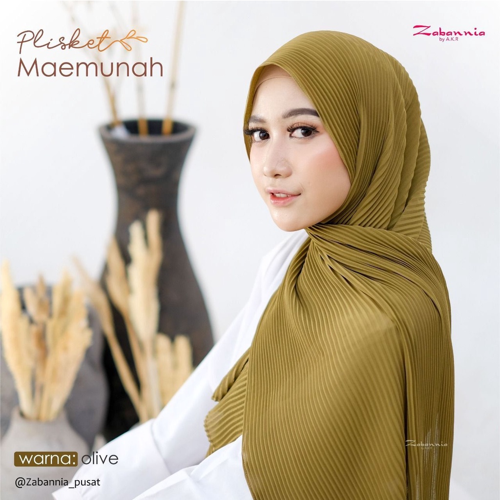 PASHMINA PLISKET MAEMUNAH ORIGINAL BY ZABANNIA BAHAN CERUTY BABYDOLL SIFON CHIFFON PREMIUM WARNA HIJ