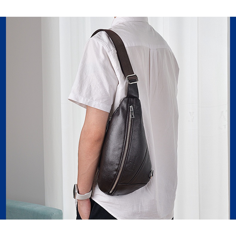 Fonmor Tas Selempang Pria Sling Bag Kulit Sapi Asli