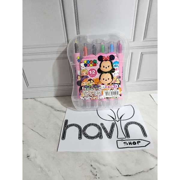CRAYON PUTAR PENDEK MIKA 12WARNA/KRAYON PUTAR MIKA/ROLLING CRAYON MIKA-CrPUT MIKA TSUM-TSUM
